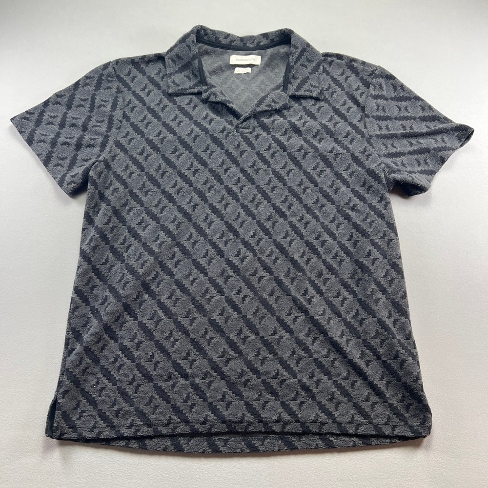 Standard Cloth Polo Shirt Mens Large Gray Geometric Golf Performance Resort Wear